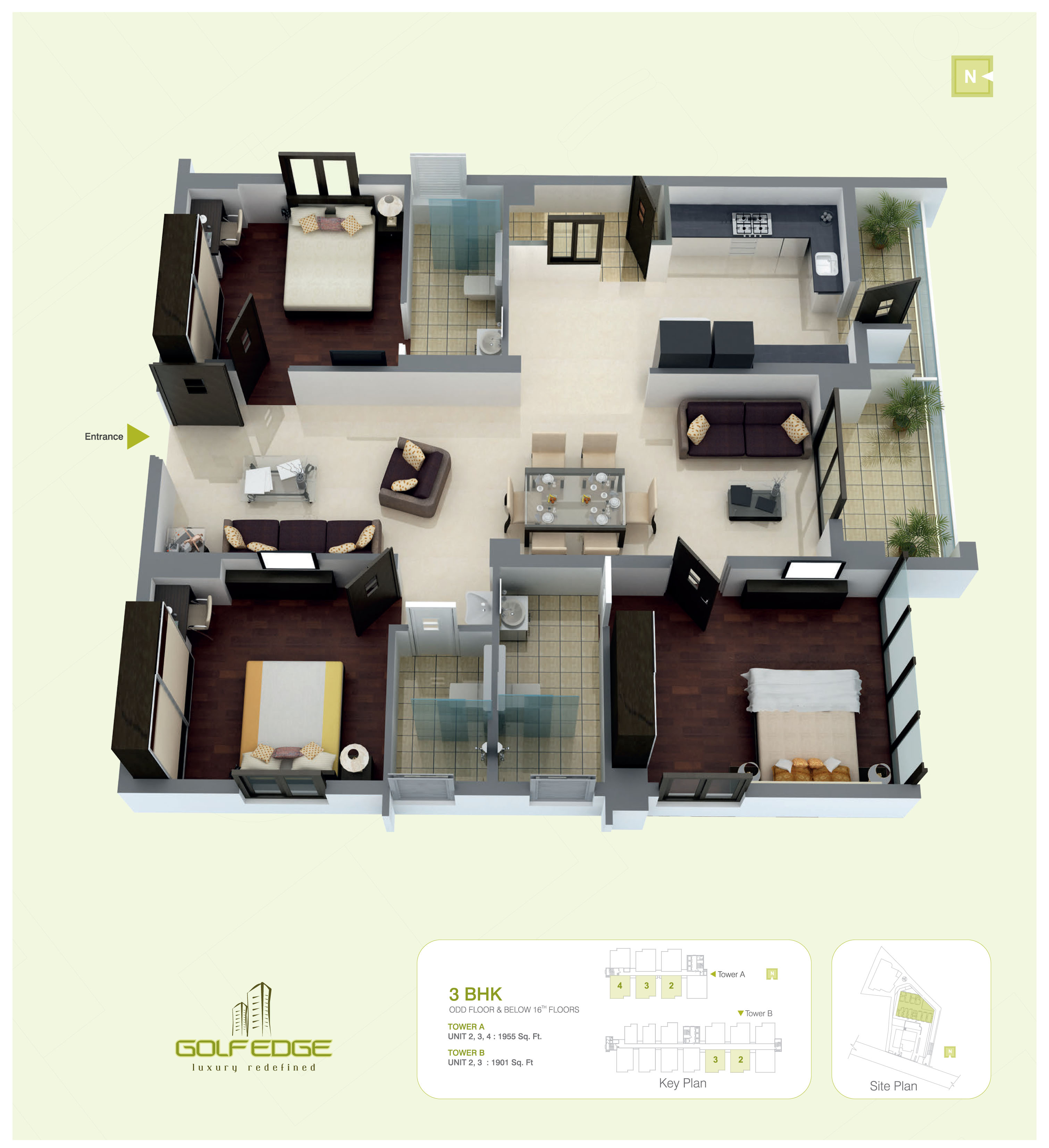 Golf edge Floor Plans Premium 2 & 3 BHK apartments starts from 1034